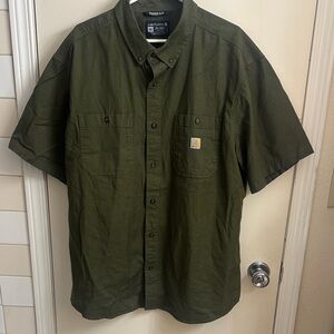 Carhartt Men's Dark Olive Green Short-Sleeve Button-Down Work Shirt